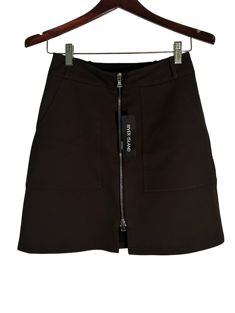 River Island olive green Mini Skirt with High Waist and Hook Detail